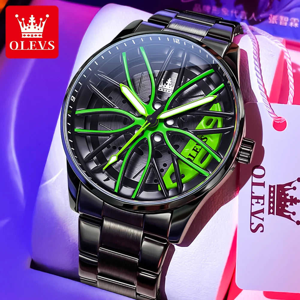 OLEVS 9937 Luxury Men's Watch Waterproof Rotary Sport Car Rim Man Quartz Watch High Quality Fashion Best Selling Luminous Watch