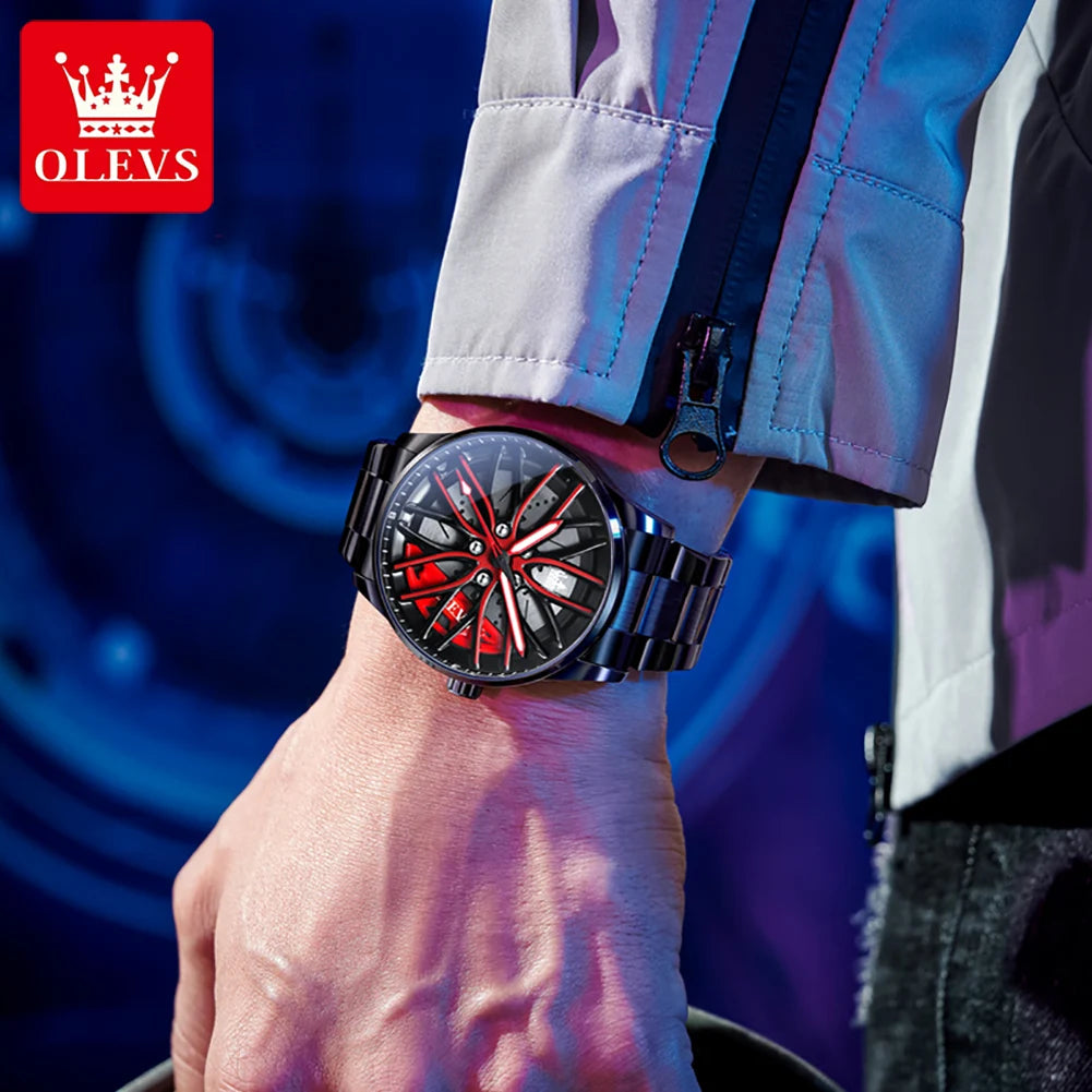 OLEVS 9937 Luxury Men's Watch Waterproof Rotary Sport Car Rim Man Quartz Watch High Quality Fashion Best Selling Luminous Watch