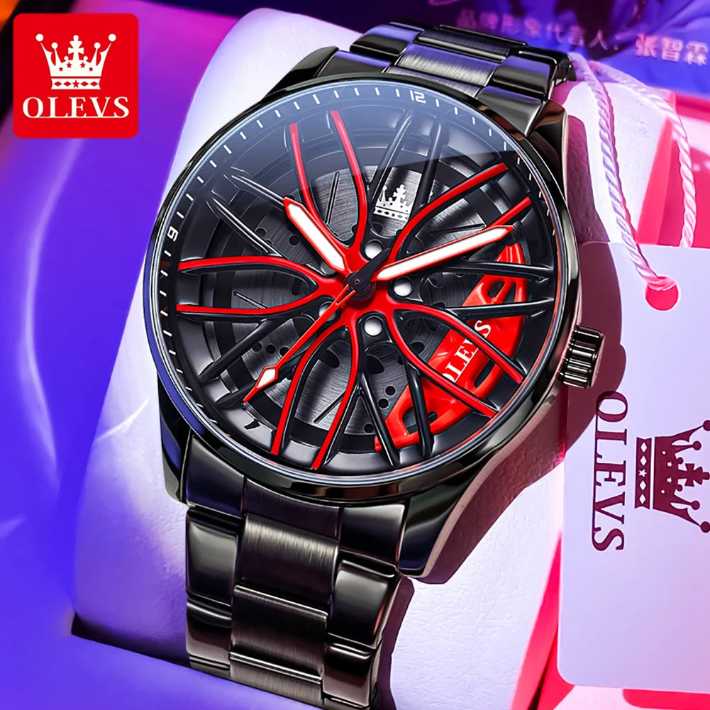 OLEVS 9937 Luxury Men's Watch Waterproof Rotary Sport Car Rim Man Quartz Watch High Quality Fashion Best Selling Luminous Watch