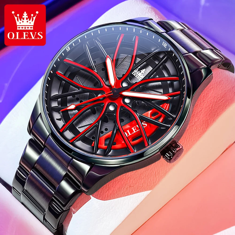 OLEVS 9937 Luxury Men's Watch Waterproof Rotary Sport Car Rim Man Quartz Watch High Quality Fashion Best Selling Luminous Watch