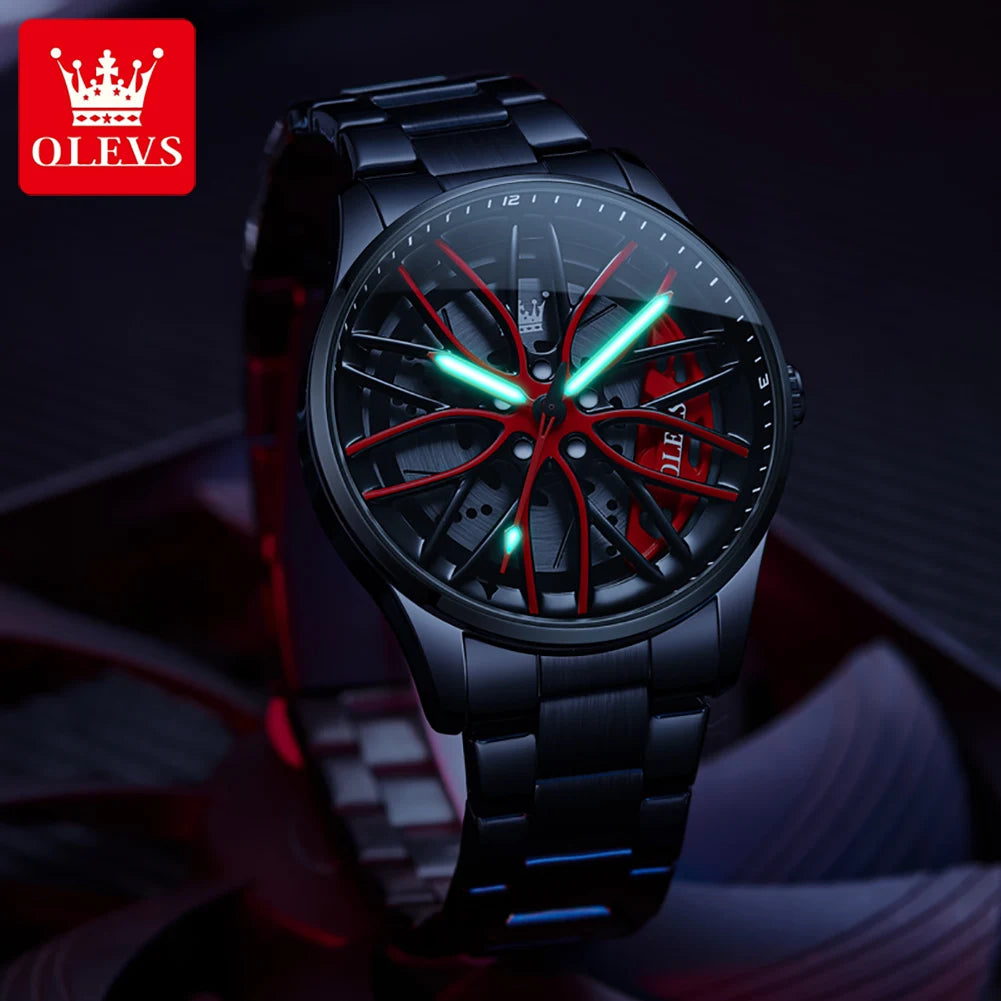 OLEVS 9937 Luxury Men's Watch Waterproof Rotary Sport Car Rim Man Quartz Watch High Quality Fashion Best Selling Luminous Watch