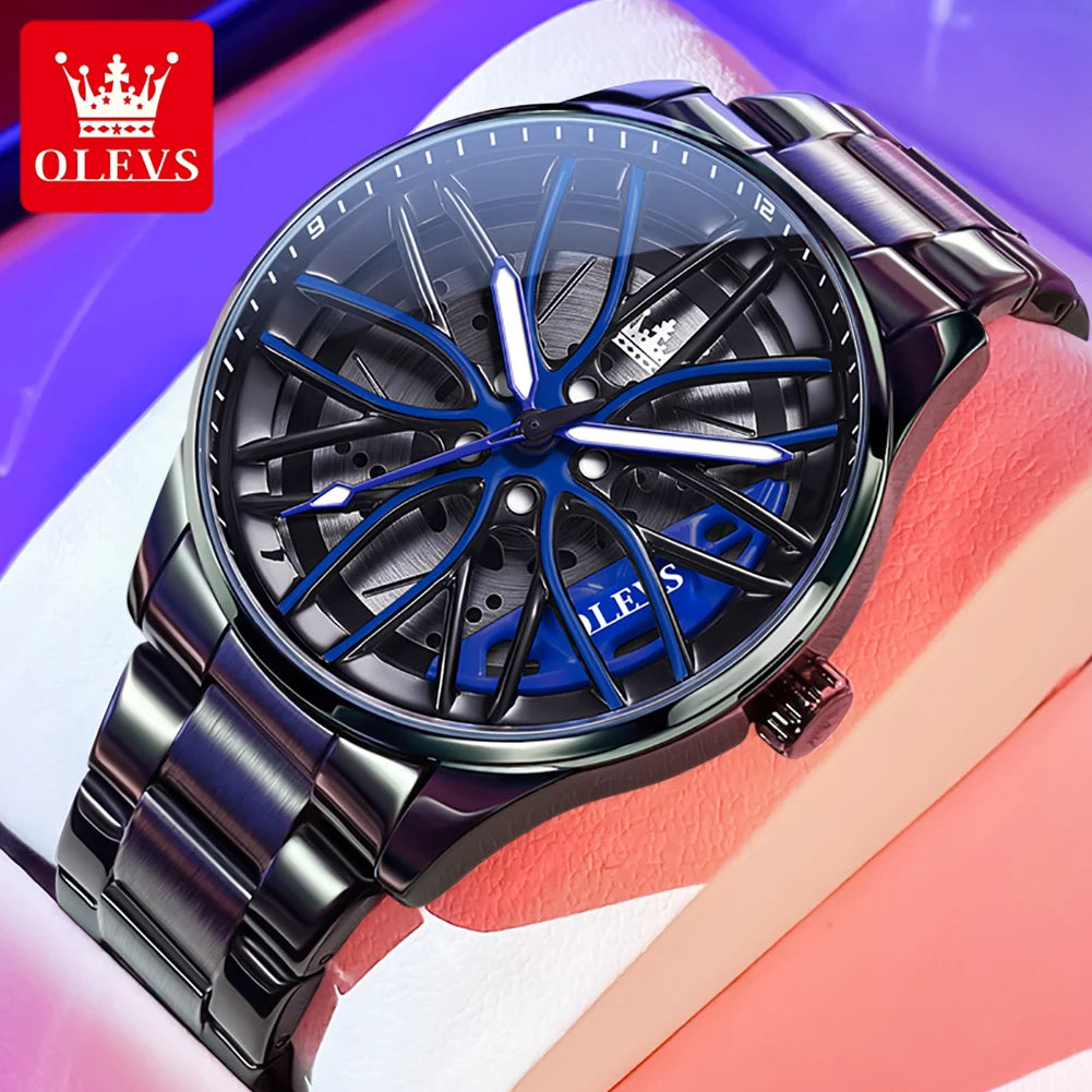 OLEVS 9937 Luxury Men's Watch Waterproof Rotary Sport Car Rim Man Quartz Watch High Quality Fashion Best Selling Luminous Watch